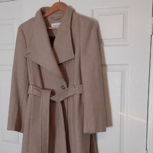 Calvin Klein Beige Belted Overcoat